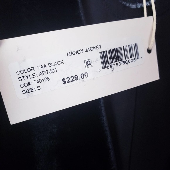 Mika Mindel Size S Nancy Jacket Black Velvet Lace Long Sleeves Open Front NWT - Picture 7 of 11